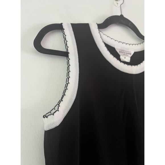 Misook Black Knit White Trim Preppy Academia Dressy Tank Top Sz Medium Petite - Picture 4 of 5